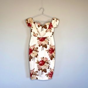 Rose Print Off the Shoulder Dress